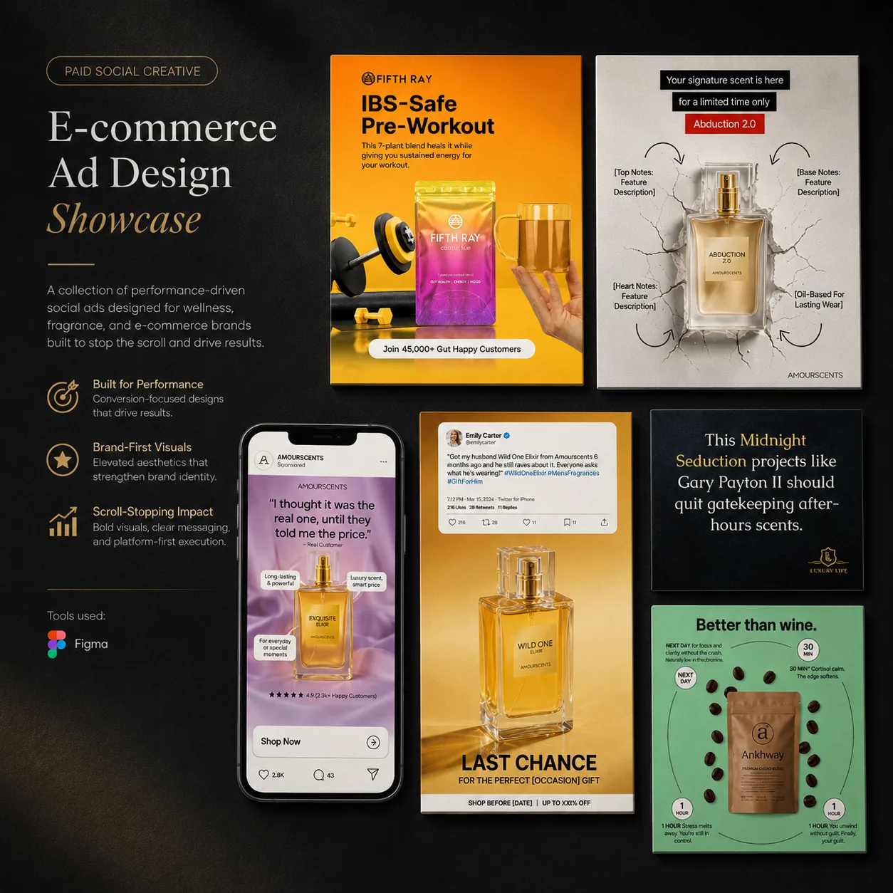 Dreamerce: Performance-focused static ads for fragrance, wellness and grooming brands.