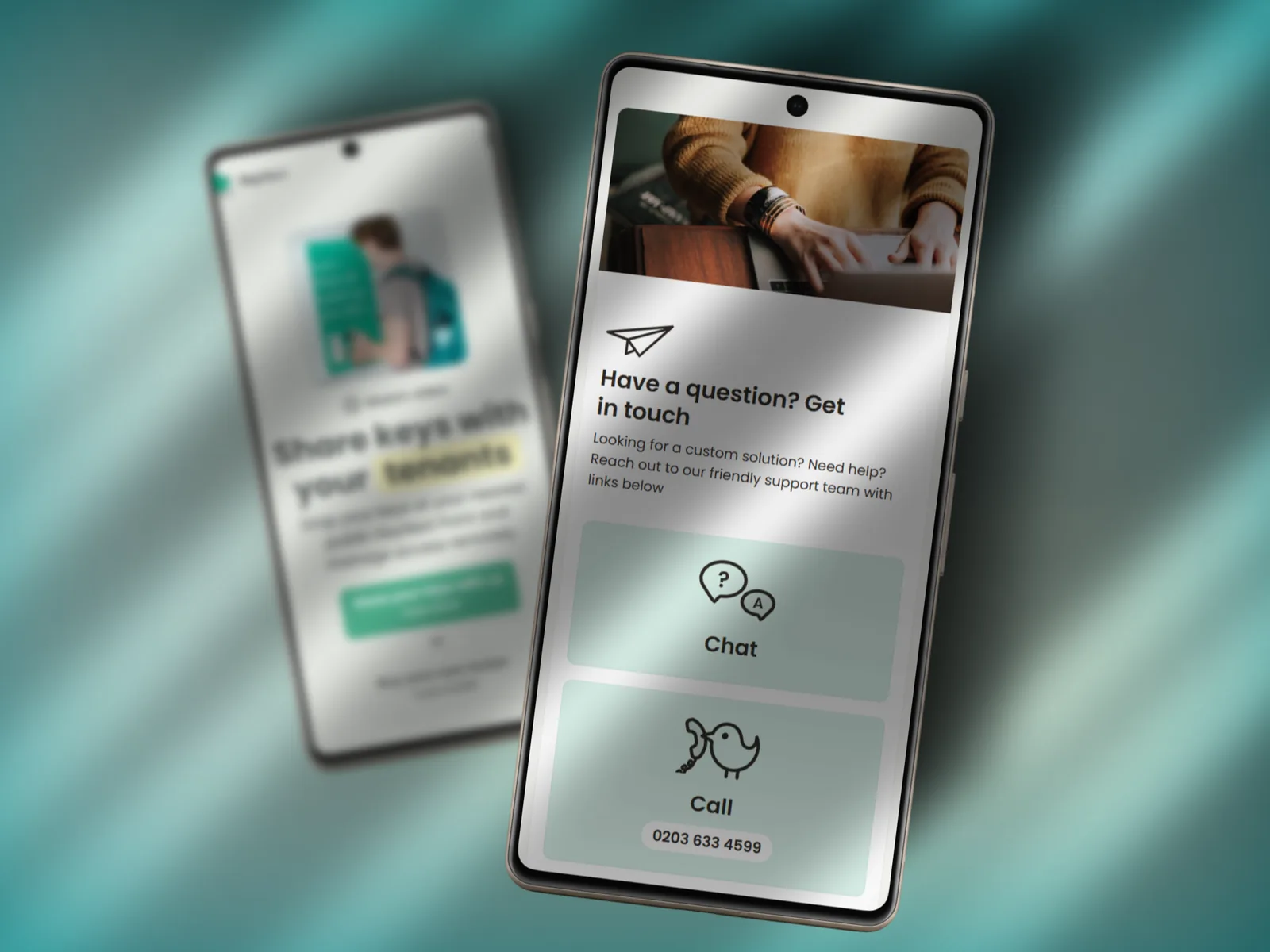 KeyNest mobile pages: homepage and support section