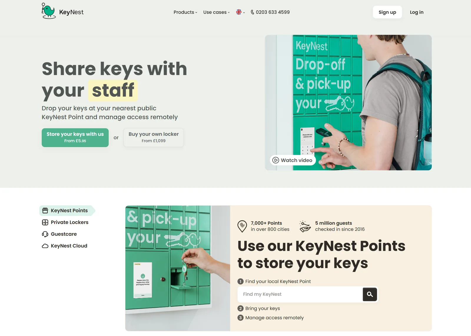 KeyNest homepage: Share keys with your staff