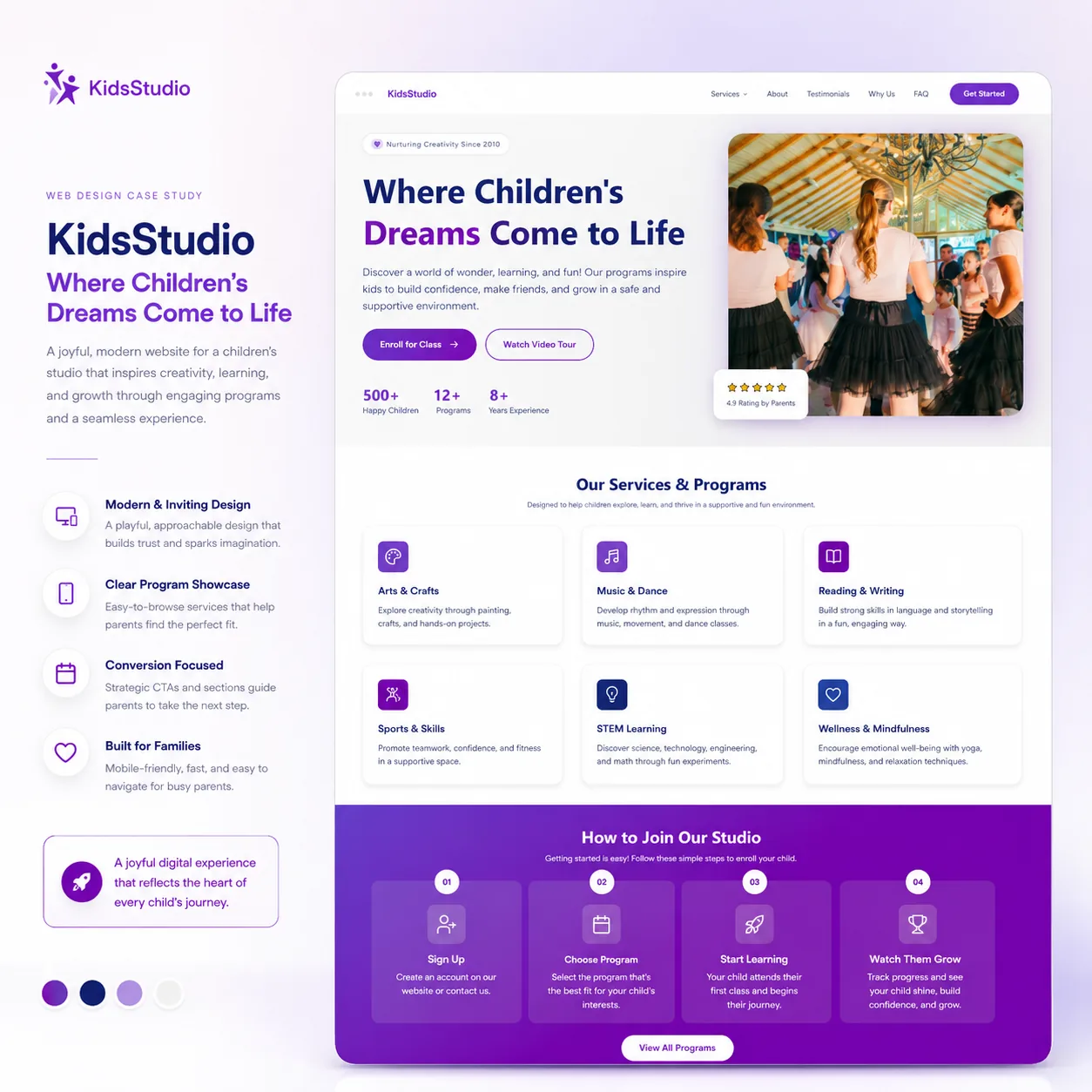 Kids Studio website overview: Where children's dreams come to life