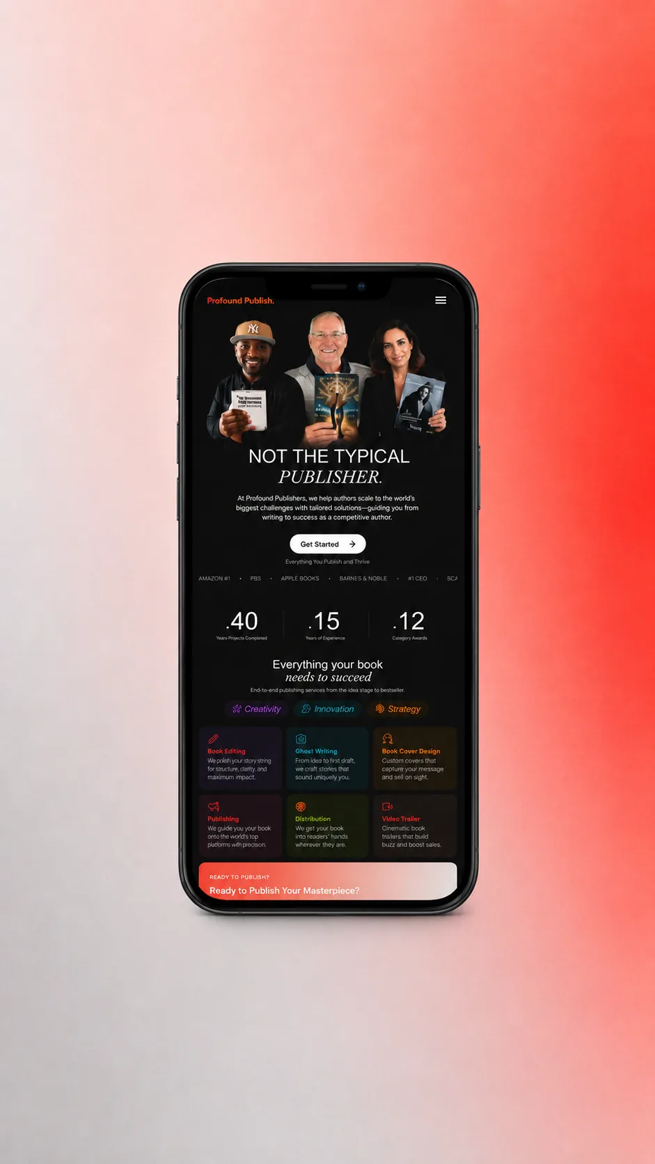 Profound Publishers mobile homepage