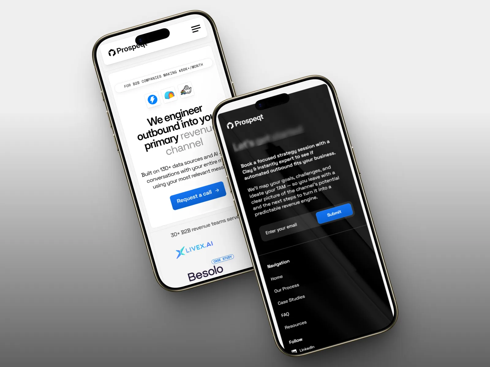 Prospeqt mobile homepage and menu